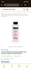 Creme Hidratante Neutrogena Body Care Intensive Hidrata e Repara 400ml