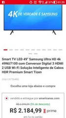 Smart TV LED 49" Samsung Ultra HD 4k 49NU7100 com Conversor Digital 3 HDMI  por R$ 2185