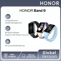 [Taxa inclusa] Smartwatch HONOR Band 9 Global, Tela AMOLED de 1,57", 60hz, bateria de 14 dias, 5ATM, 96 modos de treino