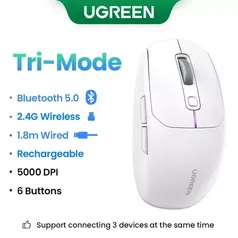 Mouse silencioso UGREEN 5000dpi 2.4G Wireless 6 botões Tri-Mode Black Mouse