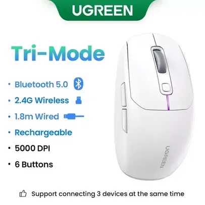 Mouse silencioso UGREEN 5000dpi 2.4G Wireless 6 botões Tri-Mode Black Mouse