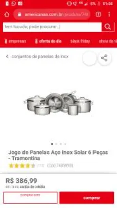 Jogo de Panelas Aço Inox Solar 6 Peças - Tramontina - R$348