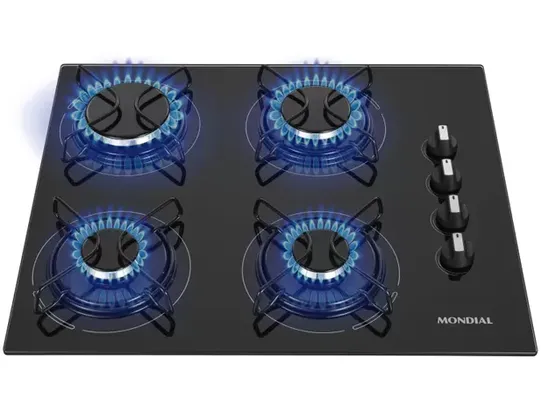 Cooktop 4 Bocas Mondial a Gás GLP Preto - CTG-01