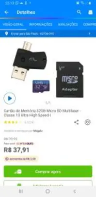 [Clube da Lu 37,91] Cartão de Memória 32 GB Multilaser R$40