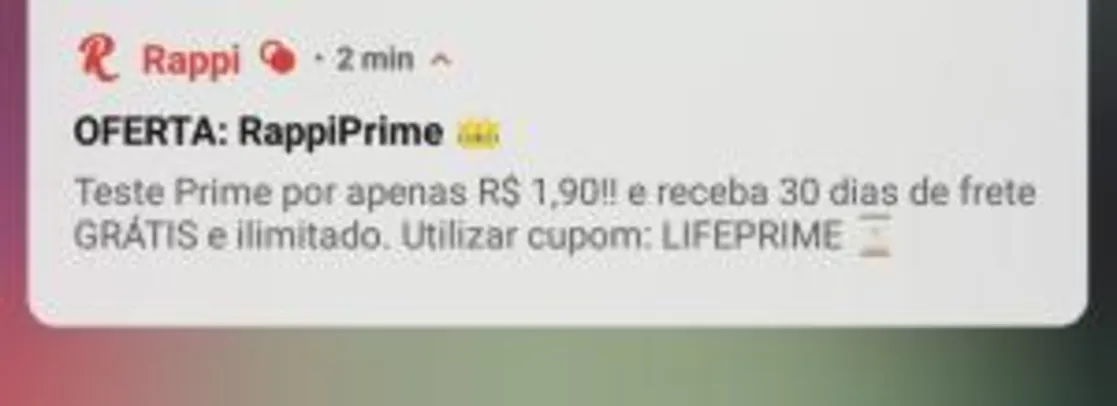 Rappi prime por apenas R$1,90