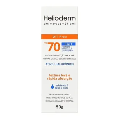 Protetor Solar Facial Helioderm FPS70 - Oil Free, Ativo Hialurônico