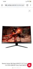 MONITOR GAMER MSI OPTIX MAG271C 27" CURVO 144HZ 1MS FHD HDMI/DP PRETO, OPTIX MAG271C R$1749