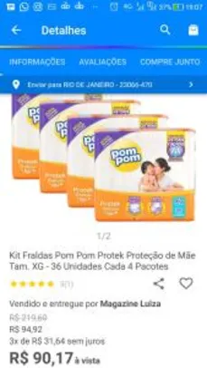 Kit Fraldas Pom Pom Protek Proteção de Mãe Tam. XG - 36 Unidades | R$90