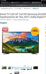 Smart TV LED 43" Full HD Samsung 43J5290 | R$1.389