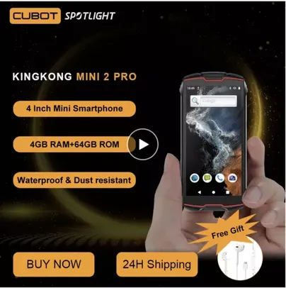 Cubot KingKong MINI 2 Pro, mini smartphone de 4", Android à prova d'água, 4GB de RAM