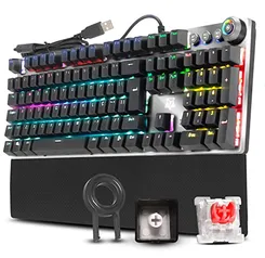 Teclado Mecânico Switch Red KRGD Full Anti-Ghosting Macro e Software Modo Gamer LED ABNT2 Adamantiun Karambit AK-2000V