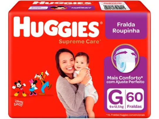 (LEVE 3 PAGUE 2)Fralda Huggies Supreme Care - Roupinha Tam. G 9 a 12,5kg 60 Unidades | R$31