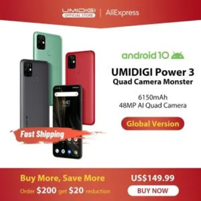 Smartphone Umidigi power 3 48mp quad ai câmera 6150 mah | R$ 891