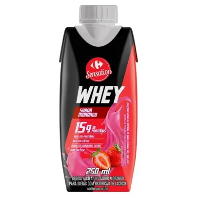 (LV4PG3 R$ 14,08) Bebida Láctea 15g Proteínas Sabor Morango Carrefour Sensation Whey 250ml