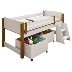 Cama Solteiro com 2 baús e Escadinha Naty Branco/Amendoa R$ 435