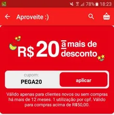 R$20 OFF nas compras acima de R$50 | Americanas