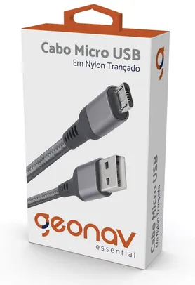 Cabo Micro USB, Geonav, ESMISG, Nylon Trançado, 1M, Cinza Espacial | R$ 18