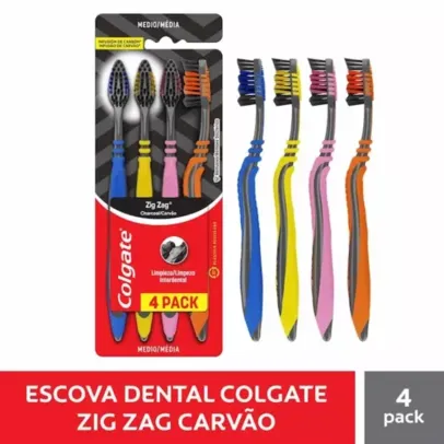 Escova de Dente Colgate ZigZag Carvão 4 unidades(Leve 2 por  R$ 16,43 cada)