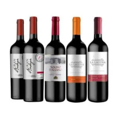 Seleção de 5 garrafas de vinho importado