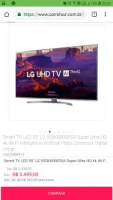 Smart TV LED 55" LG 55SK8500PSA Super Ultra HD 4k Wi-Fi Inteligência Artificial Prata Conversor Digital - R$3499