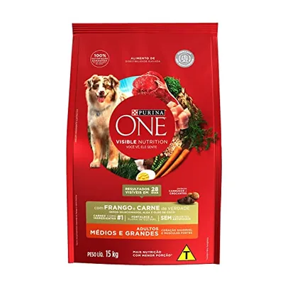 NESTLÉ PURINA ONE 15KG Ração Seca para cães adultos Médios e Grandes - Frango e Carne