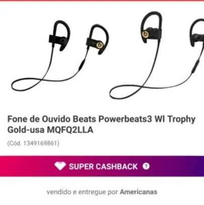 [AME 50%] Fone de Ouvido Beats Powerbeats3 Wl Trophy Gold-usa MQFQ2LLA | R$ 849