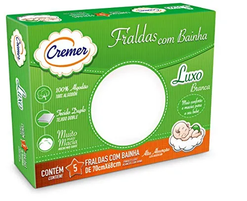 Fralda Luxo com Bainha PC com 5 Unidades, Cremer (Embalagem pode variar)