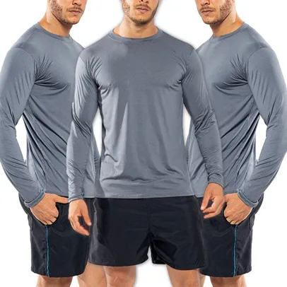 Kit 3 Camisa Uv 50+ Proteção Solar Térmica Masculina Camiseta Segunda Pele - Cinza - G1