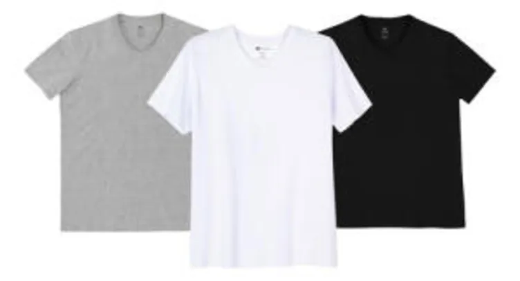 Kit 3 Camiseta Masculina Gola V Branco Cinza Preto G Hering | R$20