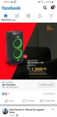 Saindo por R$ 1399: Caixa de Som JBL Partybox 100, Bluetooth, 160 watts | Pelando