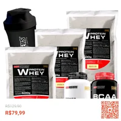 KIT 3x Whey Protein 500g + POWER Creatina 100g + BCAA 100g + Coqueteleira - Bodybuilders