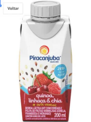 PRIME - R$ 0,59 / Bebida Láctea Quinoa Linhaça E Chia Sabor Frutas Vermelhas Zero Açúcar Piracanjuba 200Ml