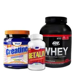 Whey Protein ON WHEY 100% 4,5 lbs - Optimum Nutrition + CREATINA CREAPURE 400g + BETALIN 120 Tabs - Arnold Nutrition por R$238