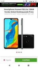 Smartphone Huawei P30 Lite 128GB Versão Global Desbloqueado Preto - R$1.489