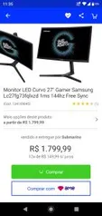Monitor LED Curvo 27" Gamer Samsung Lc27fg73fqlxzd | R$1800