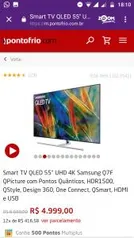 Smart TV QLED 55" UHD 4K Samsung Q7F QPicture com Pontos Quânticos, HDR1500, QStyle, Design 360, One Connect, QSmart, HDMI e USB - R$4999