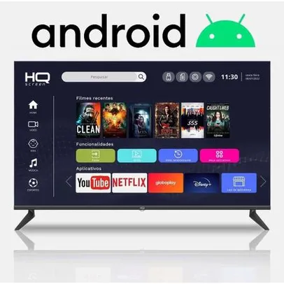 Smart TV LED 32" HD HQ Conversor Digital Externo 3 HDMI 2 USB WI-FI Android 11 Design Slim