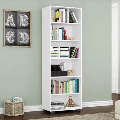 Estante para Livros 5 Prateleiras Office Móveis Leão Texturizado - BRANCO