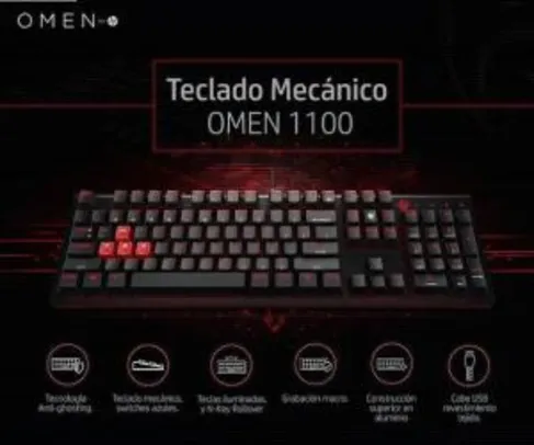 Teclado Gamer HP Omen 1100 Mecânico (layout em espanhol) | R$175