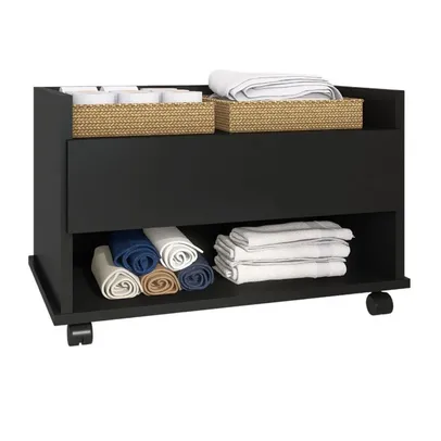 Gabinete Armário S/puxador Banheiro C/ Rodízios 60cm Preto