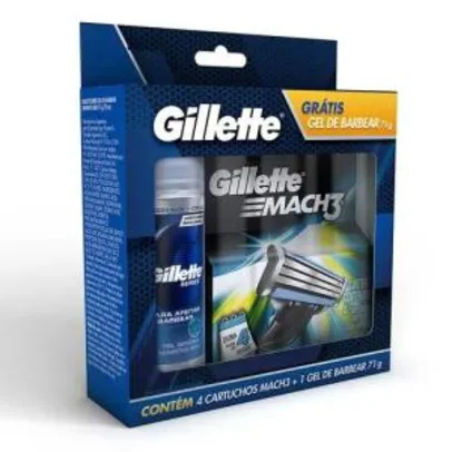 Kit Gillette Carga Mach 3 Sensitive - 4 Unidades + Mini Gel de Barbear Pele Sensível 71g - R$23