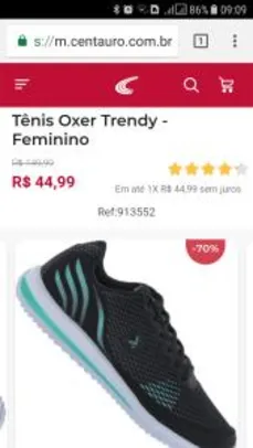 Tênis Oxer Trendy feminino 70% desconto na Centauro (opção de retirar na loja)