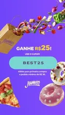 CUPOM BEST25 - R$25 OFF na PRIMEIRA COMPRA acima de R$30 no James Delivery