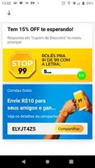 [Usuários Selecionados] 15% OFF em uma viagem no 99