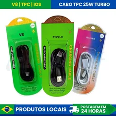 Kit 3 Cabos Carregador Tpc, V8, iOS, 25W