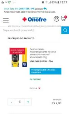 Desodorante Antitranspirante Rexona Masculino Aerosol V8/Amarelo 90g - R$7