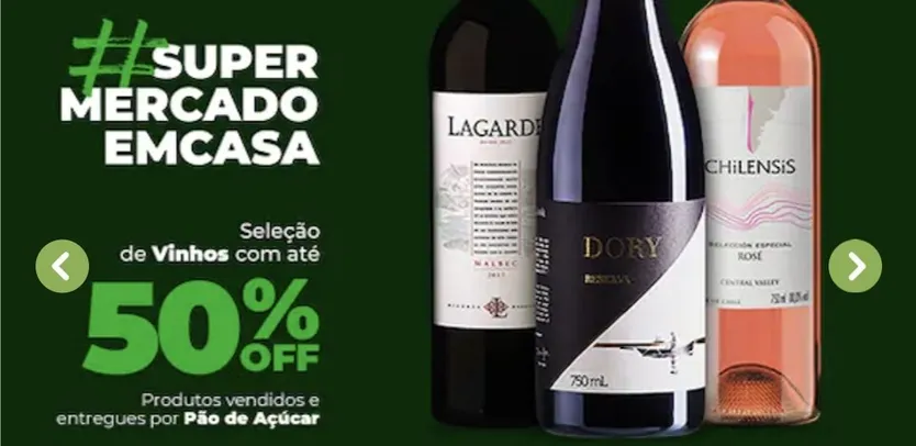 Vinhos com até 50% off no site pão de açúcar