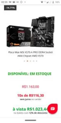 Placa Mae MSI X570-A PRO DDR4 Socket AM4 Chipset AMD X570