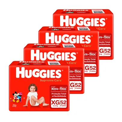 Kit de Fraldas Huggies Hiper Supreme Care XG - 208 Unidades