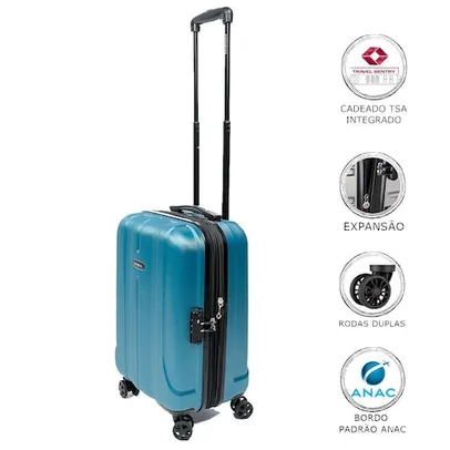 Mala de Bordo Pequena Expansível em Abs Samsonite Fiero Cadeado Tsa e Rodas Duplas Azul